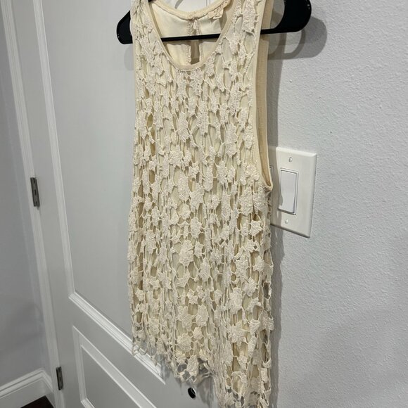 Adiva Lace Overlay Polyester Lining Crochet Keyhole Sleeveless Top Size L Boho - Picture 3 of 9